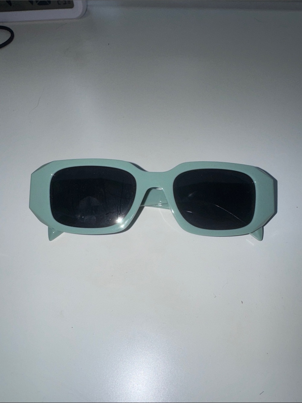 Mint Green Chunky Rectangular Sunglasses with Black Lenses